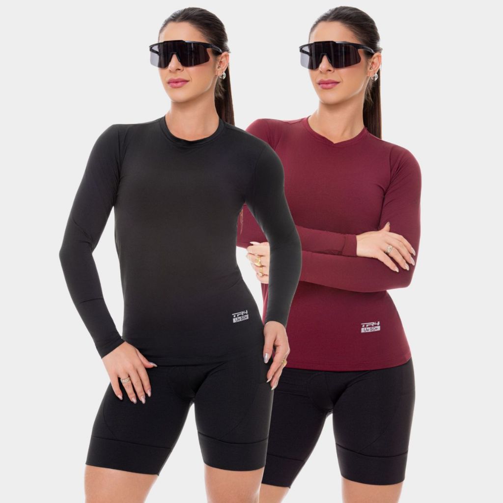 Kit 2 Camisa Camiseta Blusa Proteção UV Solar Manga Longa Feminina Praia Verão