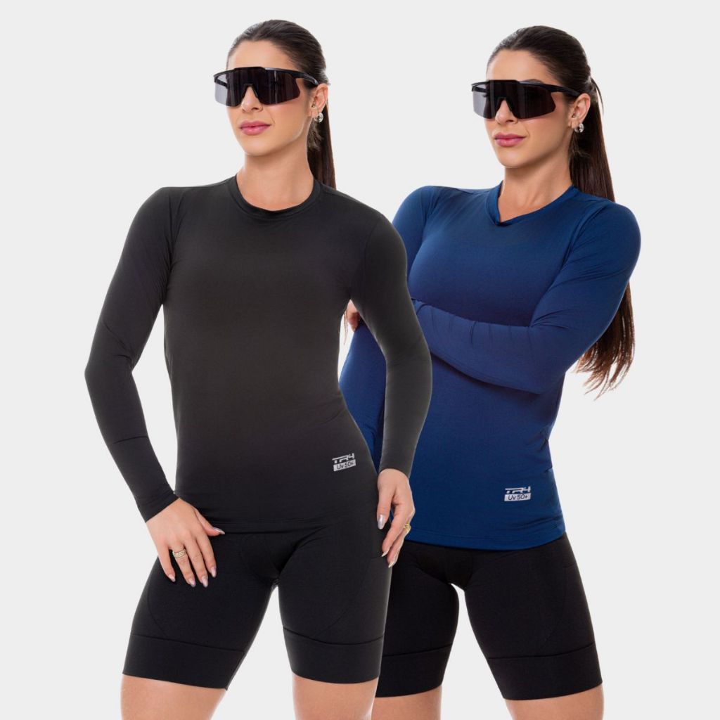 Kit 2 Camisa Camiseta Blusa Proteção UV Solar Manga Longa Feminina Praia Verão