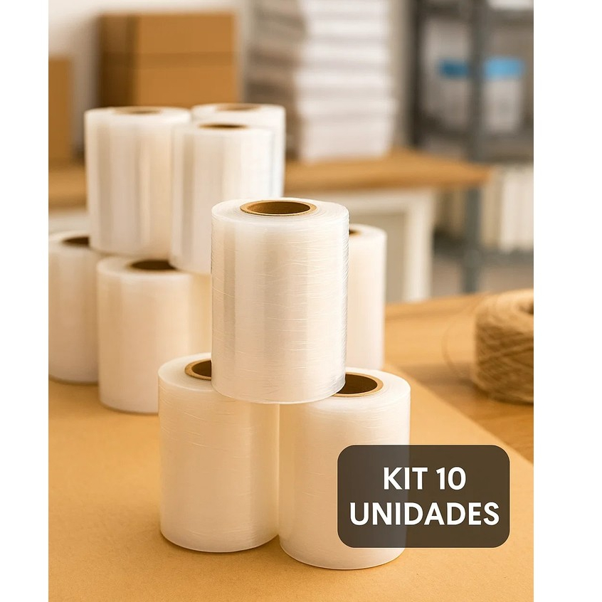 Kit 10 Rolo Filme Stretch Manual Transparente 100m Plastico Embalagens Produtos  6 cm