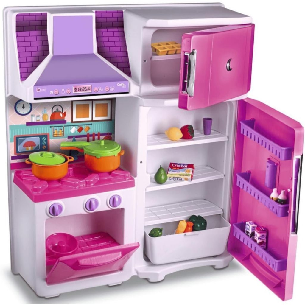 Cozinha Infantil Completa com Acessórios Fogão Forno Geladeira Panelinhas Coifa - ROSA
