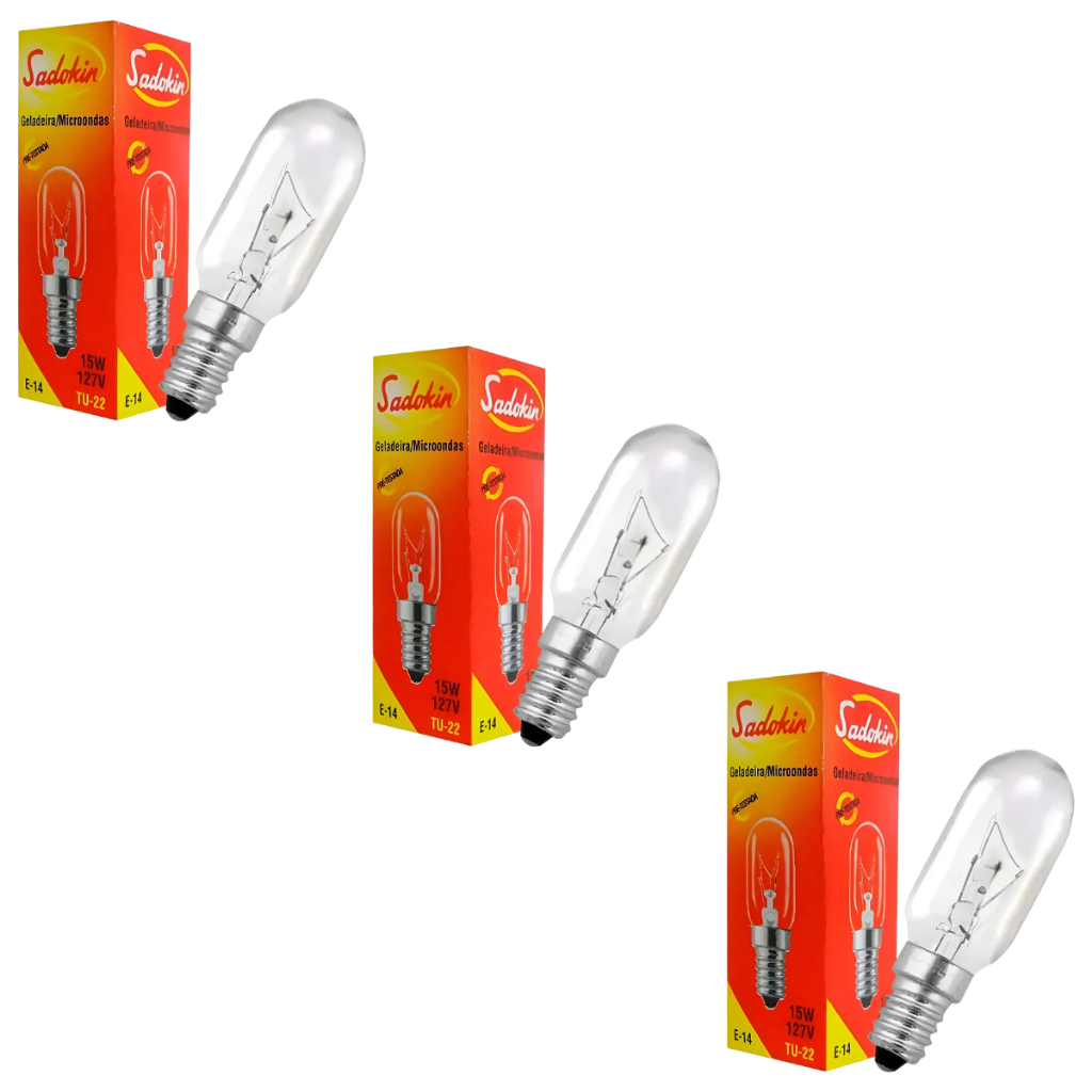 Kit 3 Lâmpada Para Geladeira/microndas Sadokin E14 127v Branco-quente