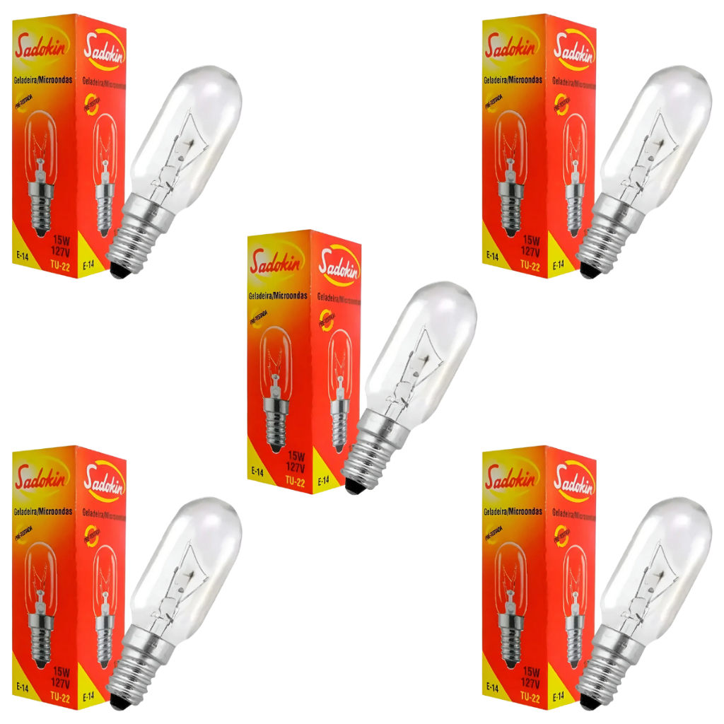 Kit 5 Lâmpada Para Geladeira/microndas Sadokin E14 127v Branco-quente