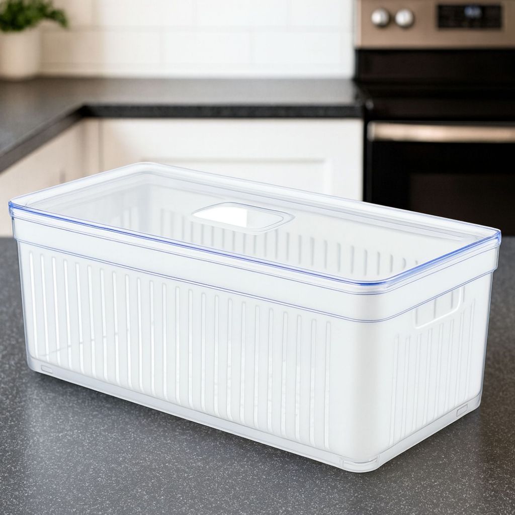 Organizador de Geladeira Retangular 6,8L C/1 ou 3 Cesto Multiuso Alimentos Verduras Potes de Salada