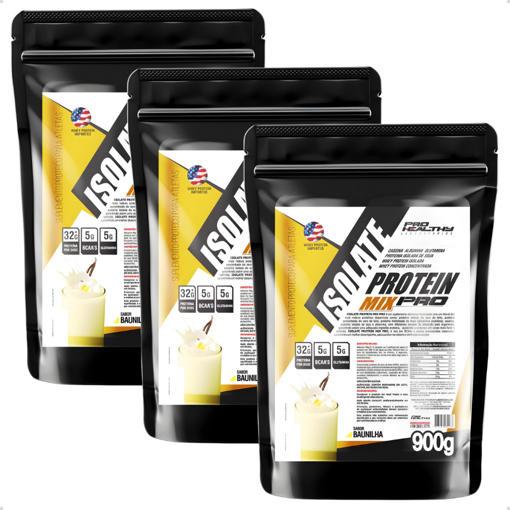 Combo 3 Whey Isolado Protein Mix Pro - Refil 900g - Pro Healthy