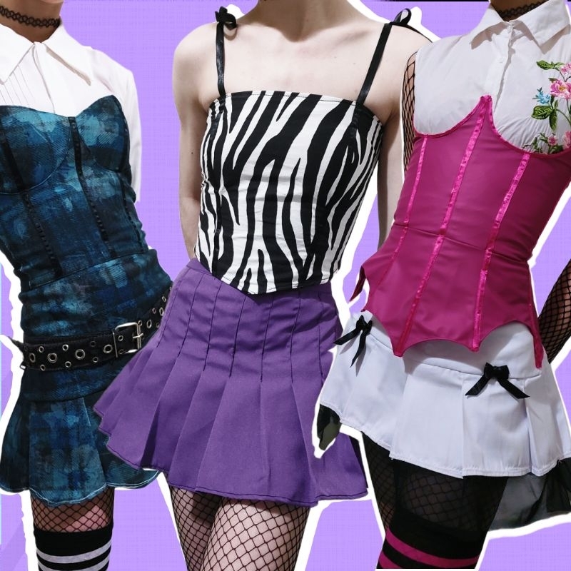 Saias e Corset/espartilho y2k inspirados em Draculaura Frankie Clawdeen Wolf Monster High MH sob medida