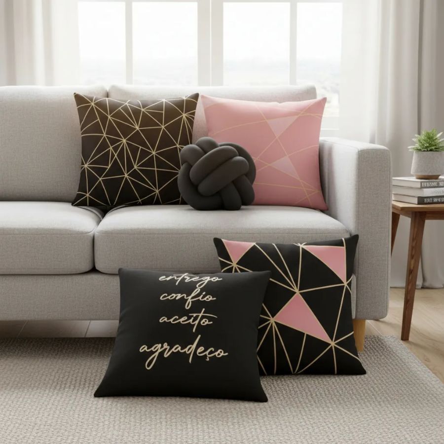 Kit 04 Almofada Cheias Mais Almofada Nó Decorativo Luxo