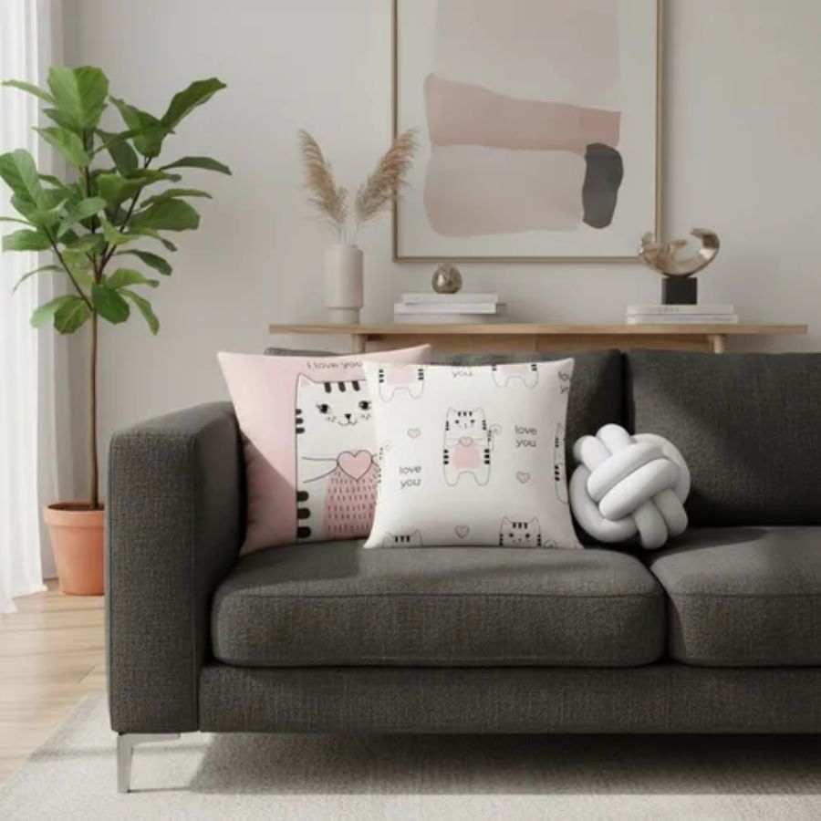 Kit 02 Almofada Linda Decorativa 42cm x 42cm Enchimento Silicone E Almofada Nozinho Branco Luxo Gato