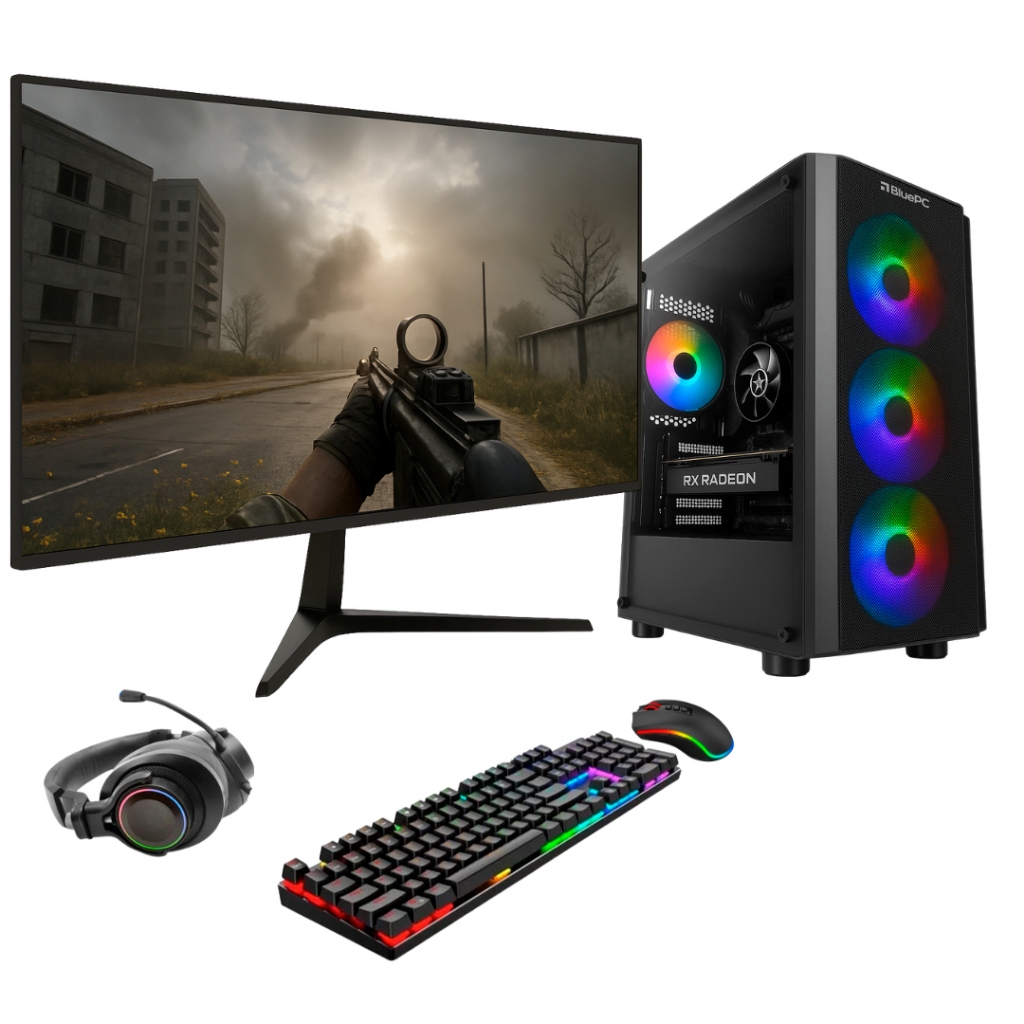 PC Gamer BluePC FRAG, Intel Core i5 14400F, RX 580 8GB, 16GB, SSD 512GB, Monitor