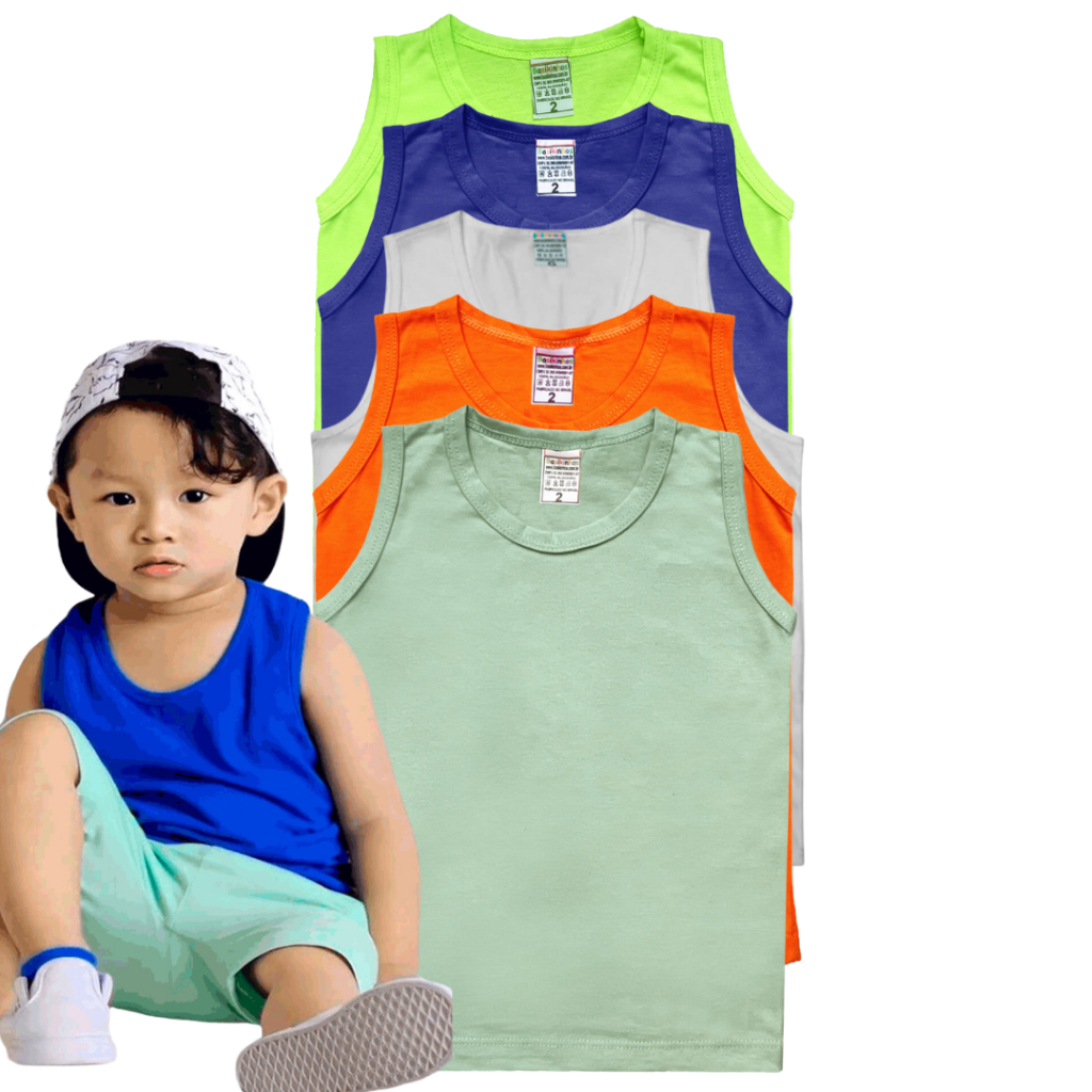 Kit Sortido de 5 Regatas Verão Masculina Infantil Básica Lisa Tamanho 2 ao 8 Anos Roupa básica Bebê Menino