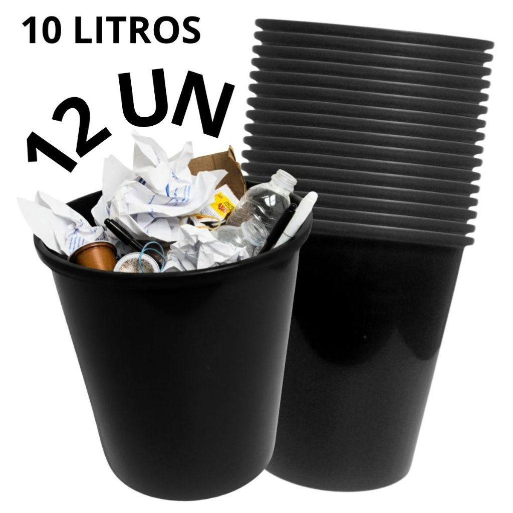 Lixeira Escritório Casa Banheiro 10 Litros Cesto Balde Plástico Multiuso Sem tampa Com 12 Unidades em Oferta na Shopee