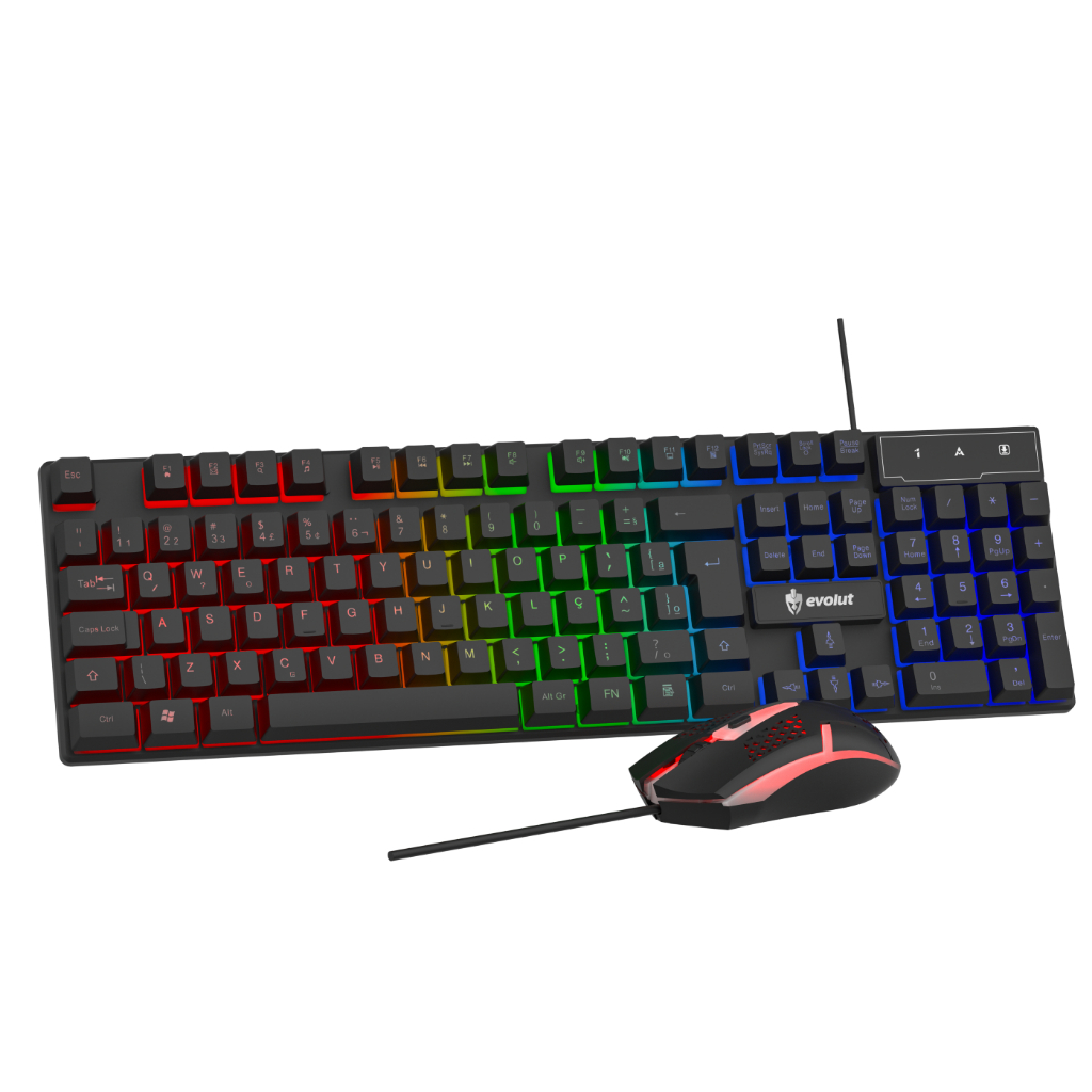 Kit Teclado e Mouse Gamer RGB – Teclado Semi Mecânico ABNT2, Mouse LED 1600DPI e Conexão USB
