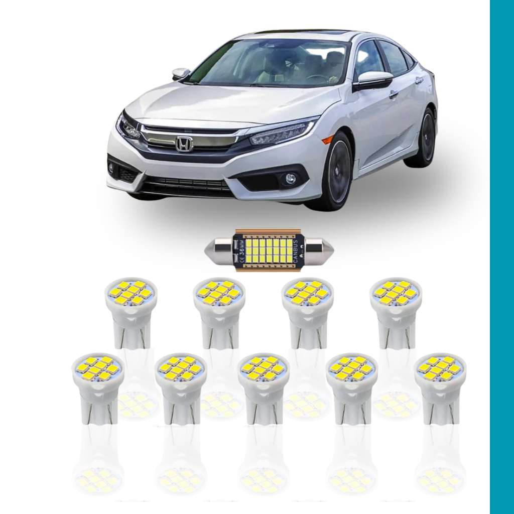 KIT Lâmpada Led Honda Civic 2017 a 2019 ( Porta Malas Placa Farolete Ré Teto )  New Civic G9 G10 T10 torpedo pingo 24