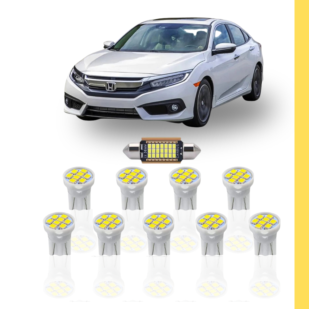 KIT Lâmpada Led Honda Civic 2017 a 2019 ( Porta Malas Placa Farolete Ré Teto )  New Civic G9 G10 T10 torpedo pingo 27