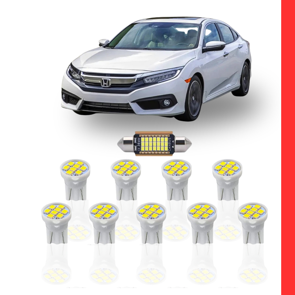 KIT Lâmpada Led Honda Civic 2017 a 2019 ( Porta Malas Placa Farolete Ré Teto )  New Civic G9 G10 T10 torpedo pingo 23