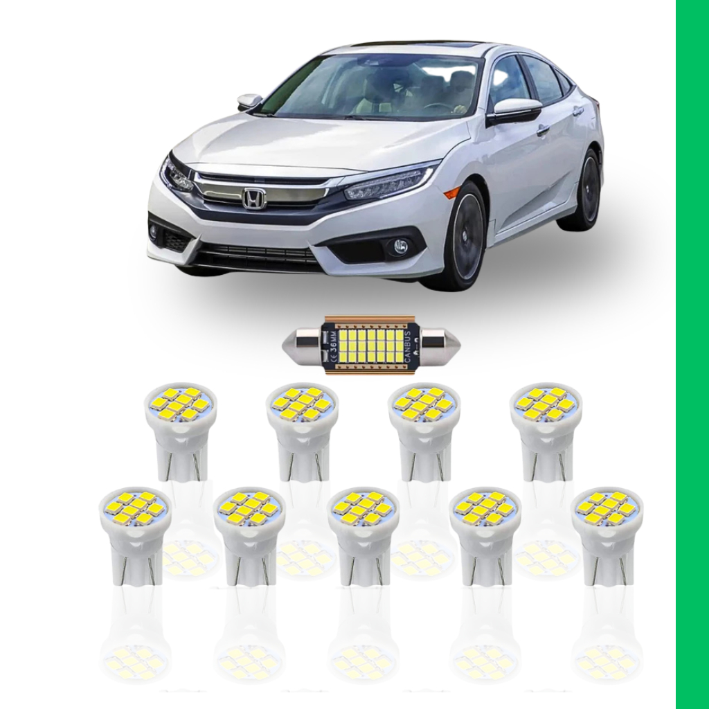 KIT Lâmpada Led Honda Civic 2017 a 2019 ( Porta Malas Placa Farolete Ré Teto )  New Civic G9 G10 T10 torpedo pingo 26