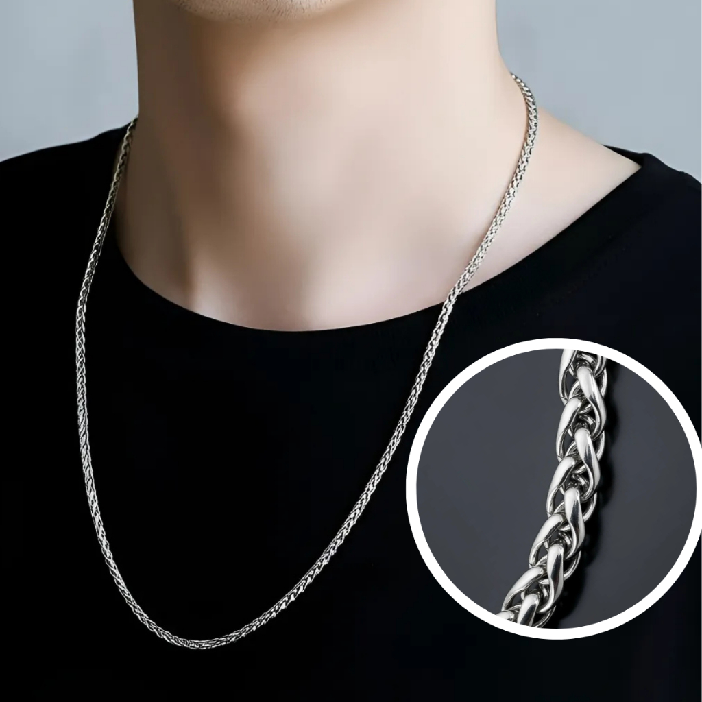 Colar cordão trançado aço inox legítimo prata masculino em Oferta na Shopee