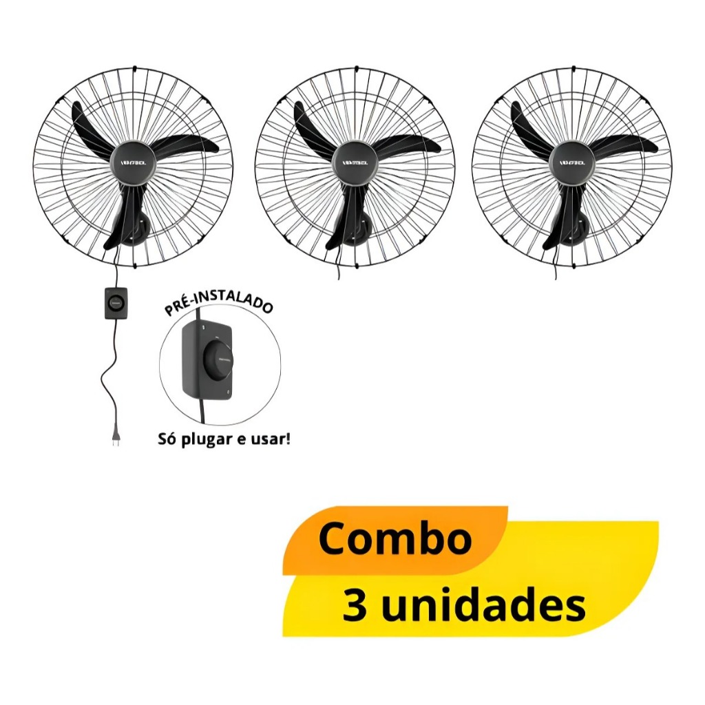 Kit 3 Ventilador Parede 60cm P/ Loja Industrias Academia Comércio 127v - Ventisol