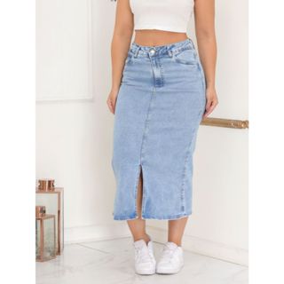 Saia Jeans Com Fenda Moda Evangélica Com Lycra em Oferta na Shopee