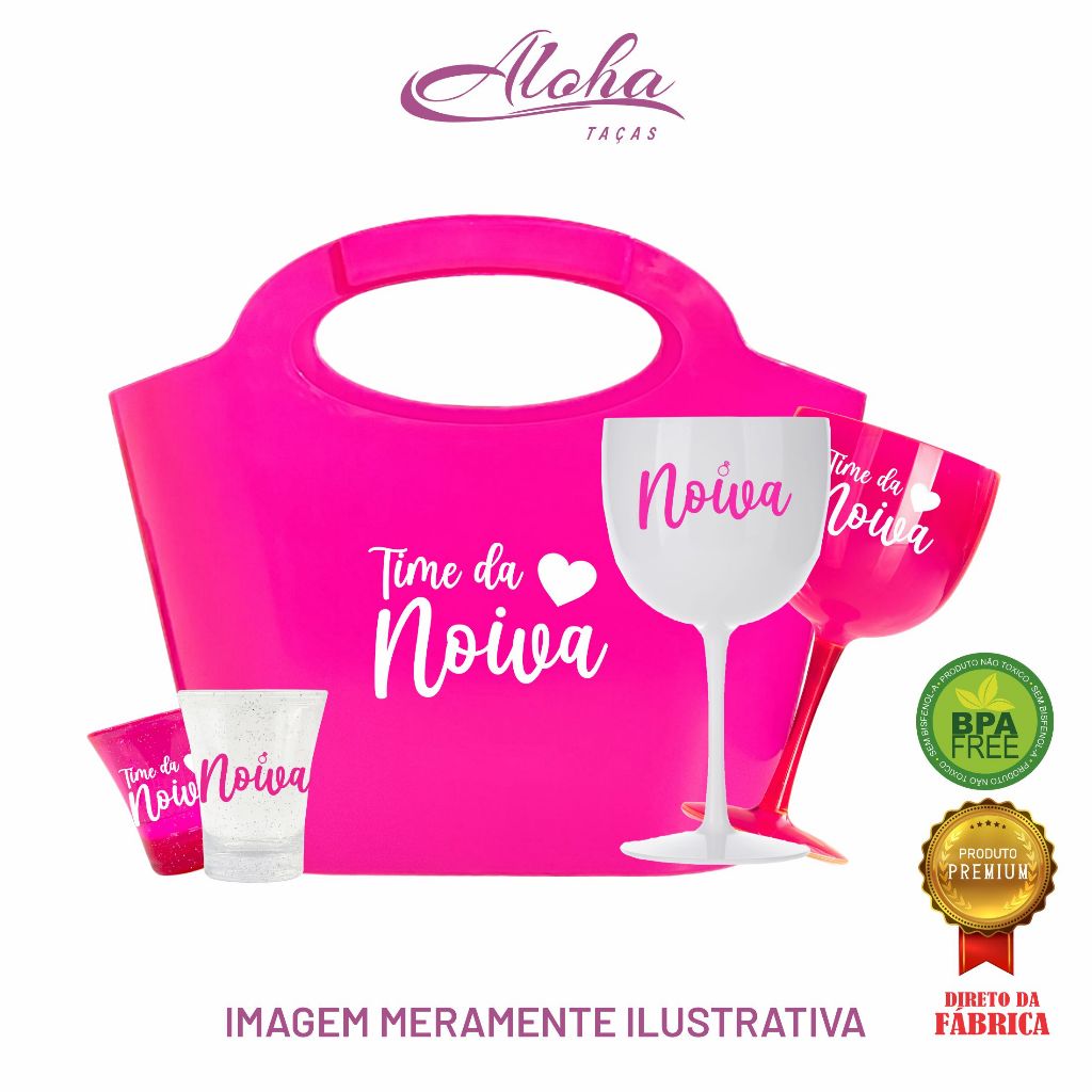 Kit 15 Taças Gin, 15 Copo Dose e 1 Bolsa Acrílica Tema Chá de lingerie despedida de solteira madrinhas Bride Noiva