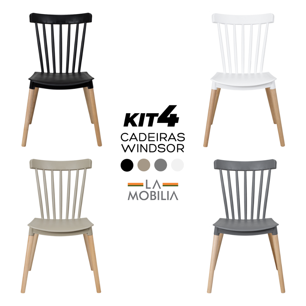 Kit 4 Cadeiras Windsor Empilhável Ergonômica Sala Cozinha Jantar Varanda Quintal - La Mobilia em Oferta na Shopee