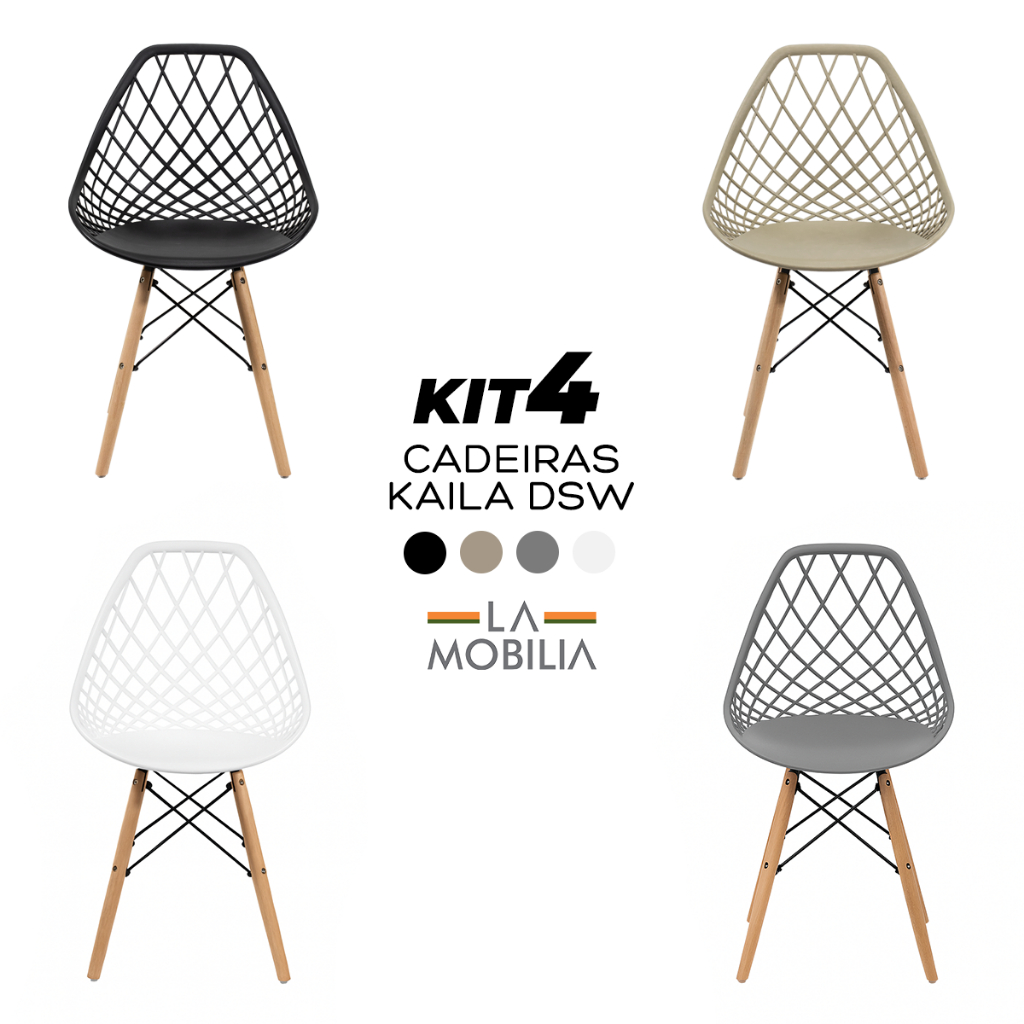 Kit 4 Cadeiras Kaila DSW Ergonômica Sala Cozinha Jantar Varanda Quintal Jardim - La Mobilia em Oferta na Shopee