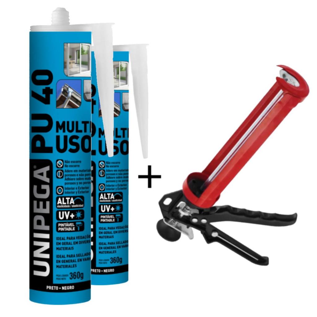 KIT 2 COLA PU40 CONSTRUÇÃO + APLICADOR REFORCADO LAJES TRINCAS VEDACAO BOX JANELAS CALHAS em Oferta na Shopee