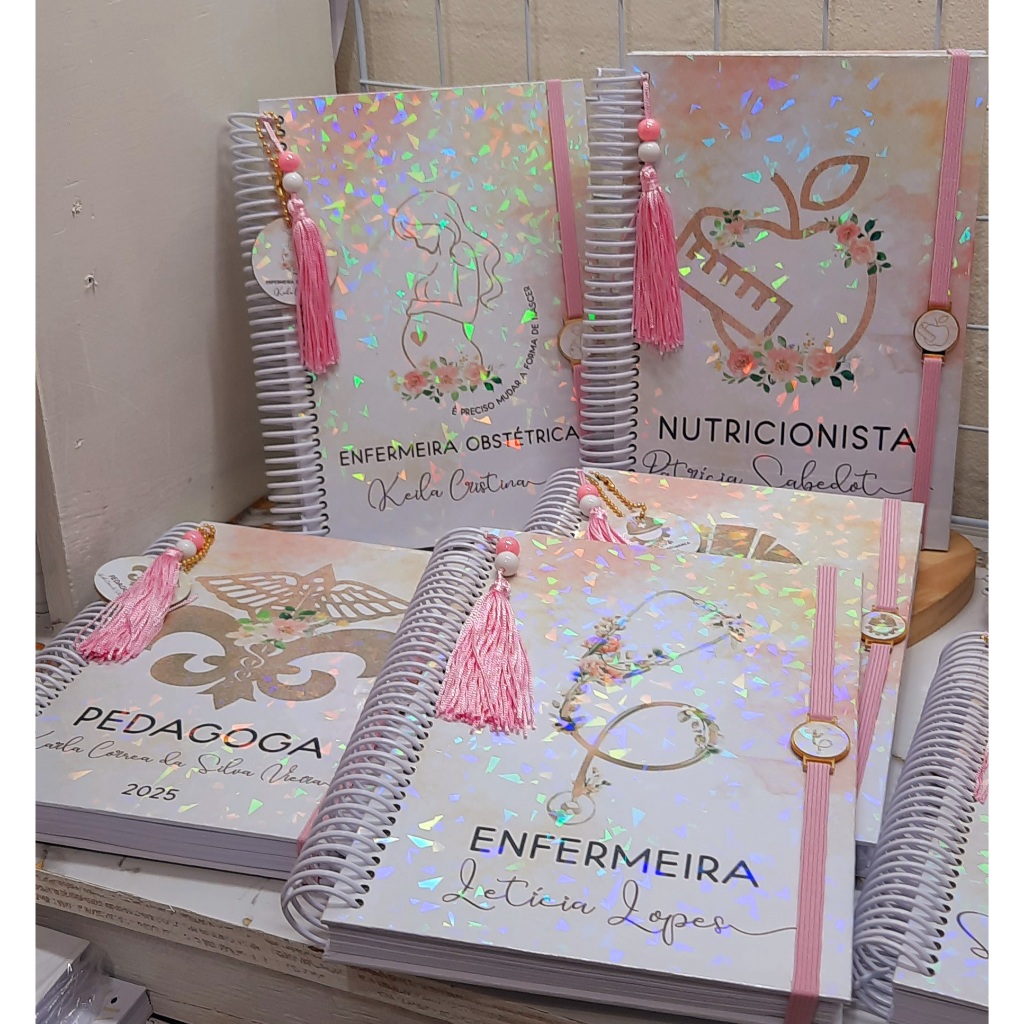 Caderno A5 Profissões Minimalista Rosa capa holográfica personalizada em Oferta na Shopee