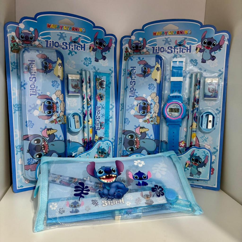 Kit Escolar Papelaria Stitch - Estojo + Borracha + Apontador + Lápis e Régua em Oferta na Shopee