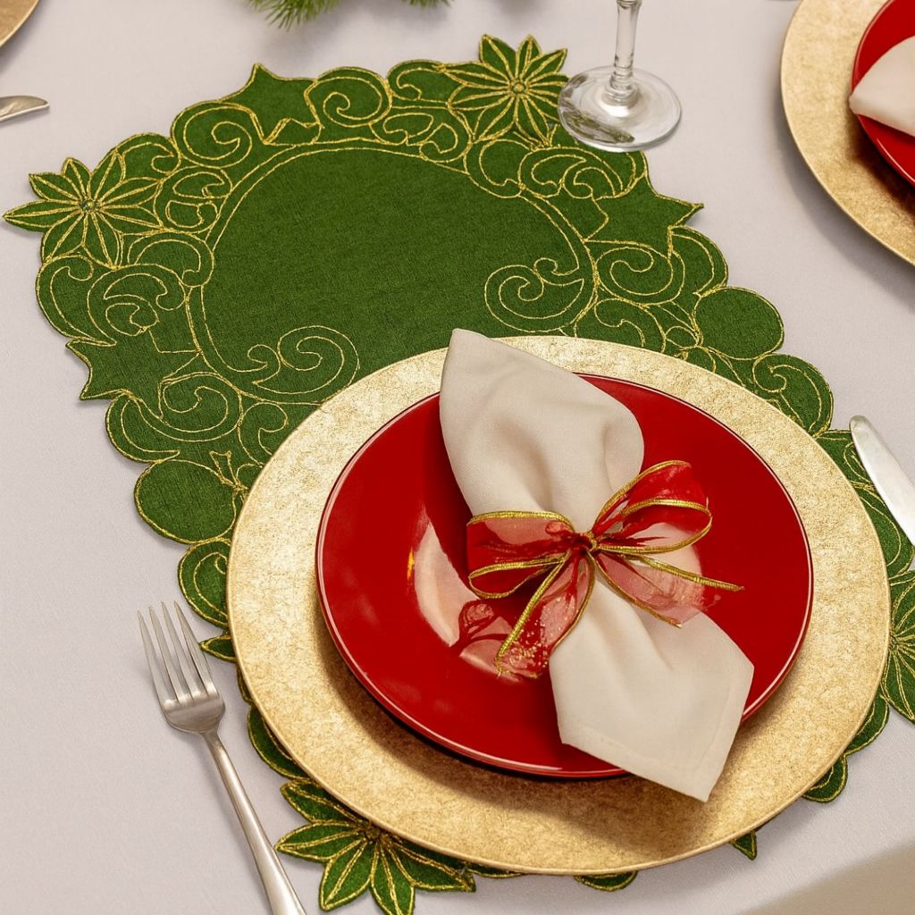 Toalha Mesa Retangular Natal Bordado Dourado Premium Festa Ceia Decoração Elegante Casa Sala Jantar