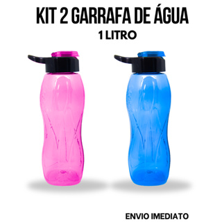 Kit C/ 02 Garrafas de Água Tampa Flip (1 Litro) - Serve para academia e uso diário em Oferta na Shopee