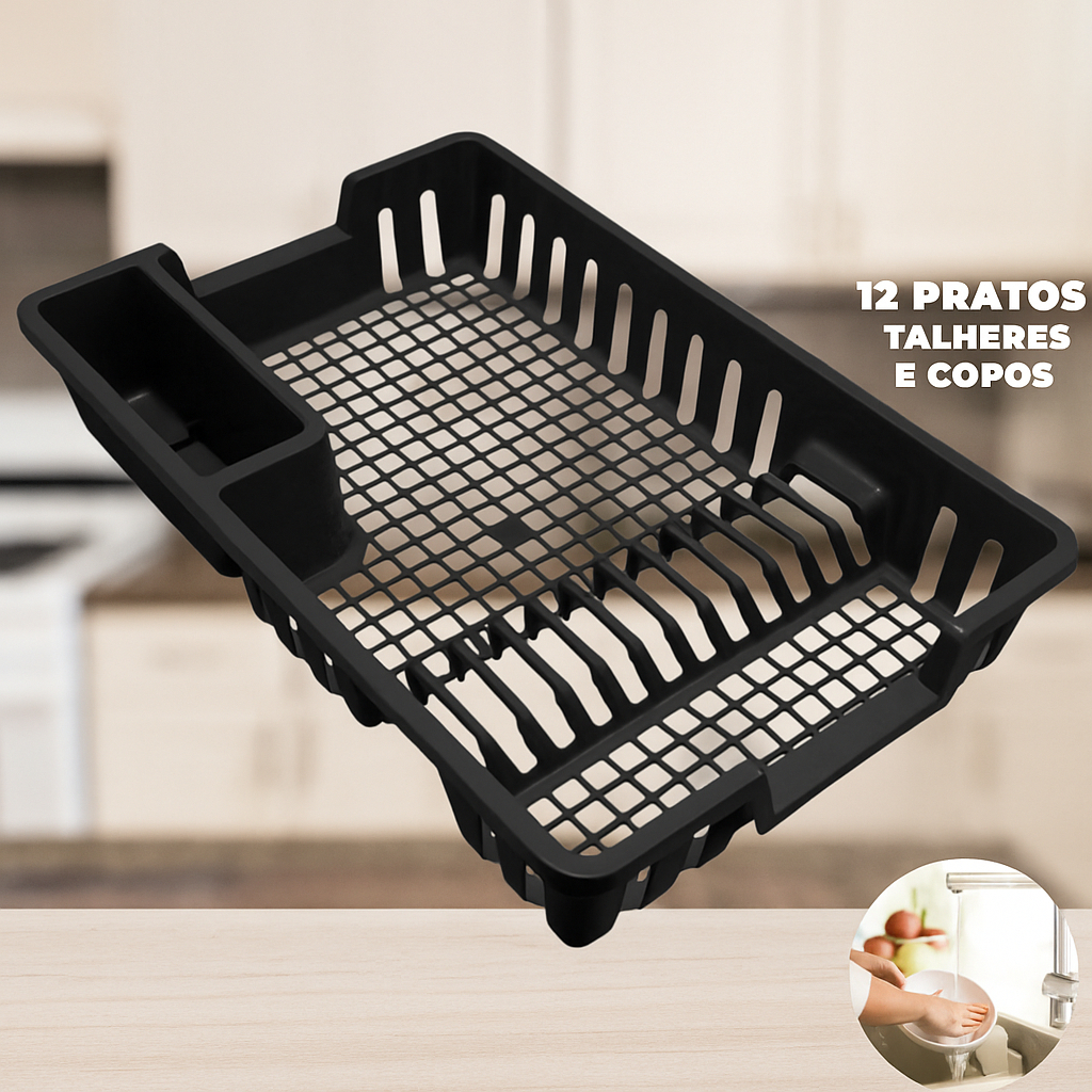 Escorredor de Louças 12 Pratos Cozinha Plástico Preto Escorredor Louça Copos Talheres em Oferta na Shopee