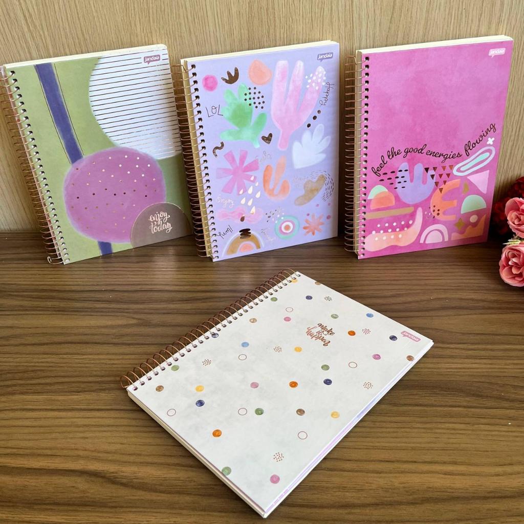 Caderno Colegial La Creme Capa Dura com Adesivos – 1 e 10 Matérias – Espiral Luxo em Oferta na Shopee