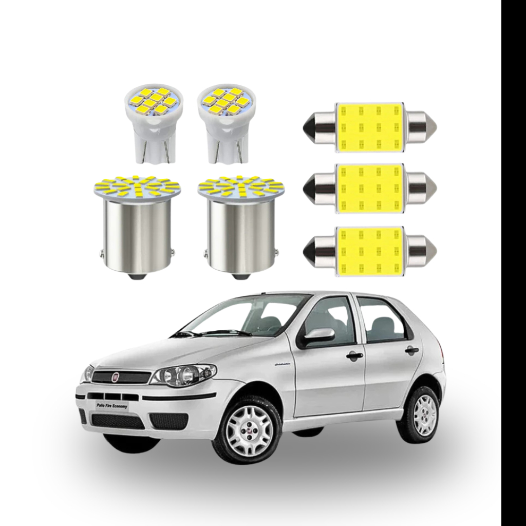 KIT Lâmpadas led Fiat Palio Fire way ( Placa Farolete Ré Teto) T10 pingo trava Torpedo 1 polo 1156 meia luz interno 11