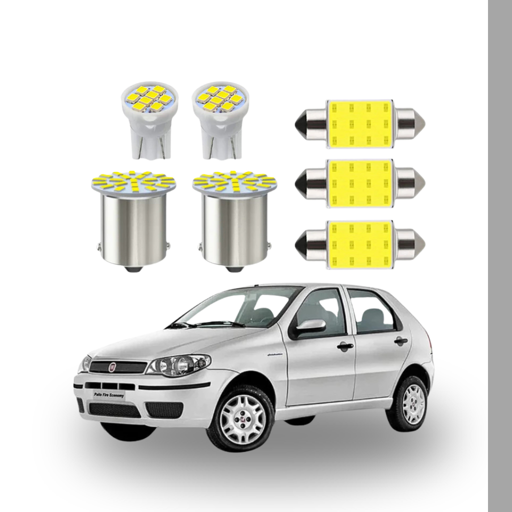 KIT Lâmpadas led Fiat Palio Fire way ( Placa Farolete Ré Teto) T10 pingo trava Torpedo 1 polo 1156 meia luz interno 12