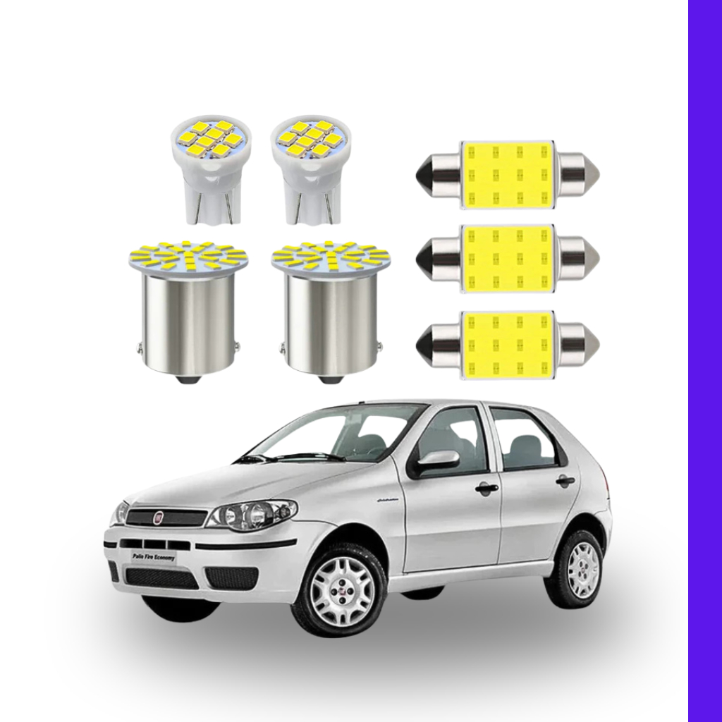 KIT Lâmpadas led Fiat Palio Fire way ( Placa Farolete Ré Teto) T10 pingo trava Torpedo 1 polo 1156 meia luz interno 14