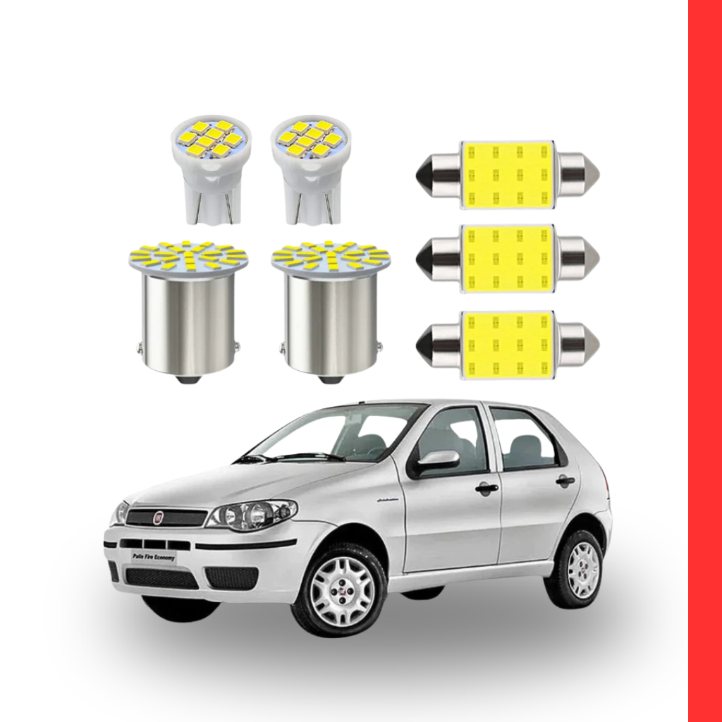 KIT Lâmpadas led Fiat Palio Fire way ( Placa Farolete Ré Teto) T10 pingo trava Torpedo 1 polo 1156 meia luz interno 13