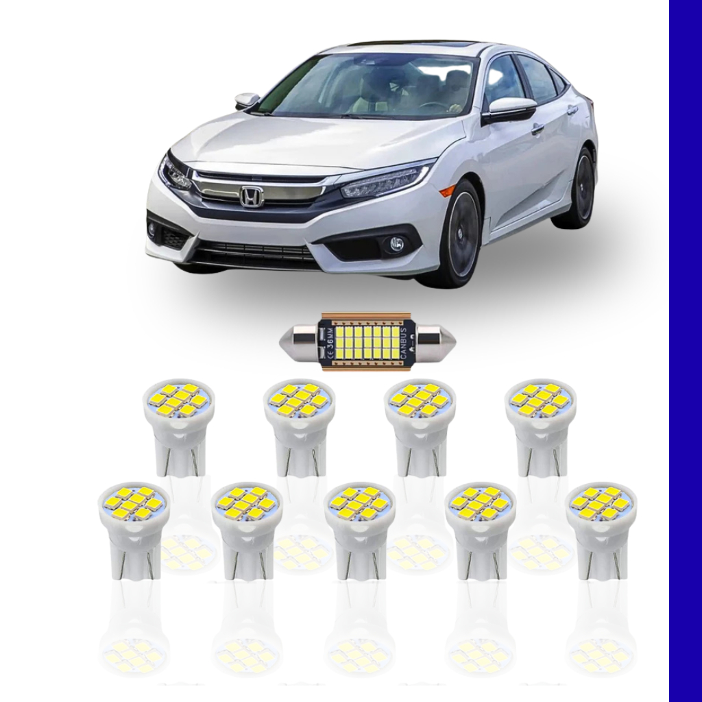 KIT Lâmpada Led Honda Civic 2017 a 2019 ( Porta Malas Placa Farolete Ré Teto )  New Civic G9 G10 T10 torpedo pingo 25
