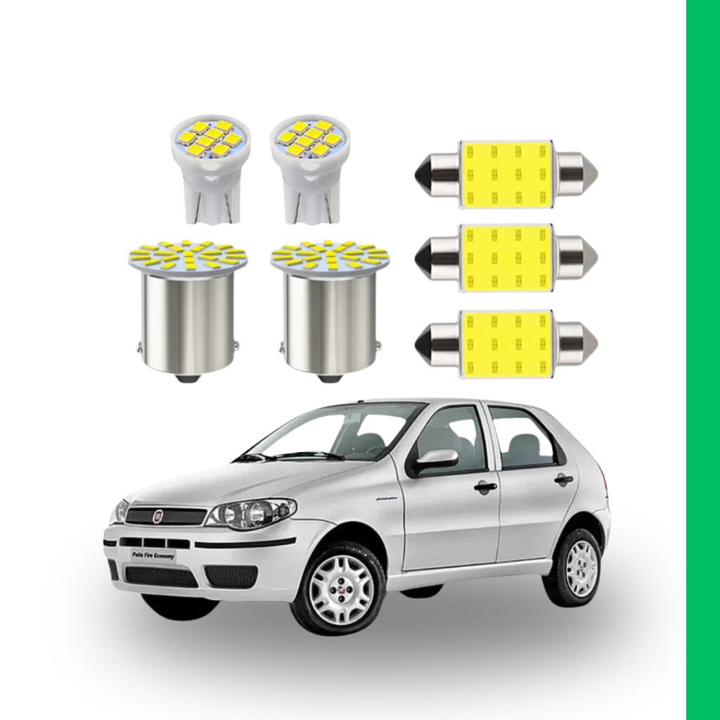 KIT Lâmpadas led Fiat Palio Fire way ( Placa Farolete Ré Teto) T10 pingo trava Torpedo 1 polo 1156 meia luz interno 17