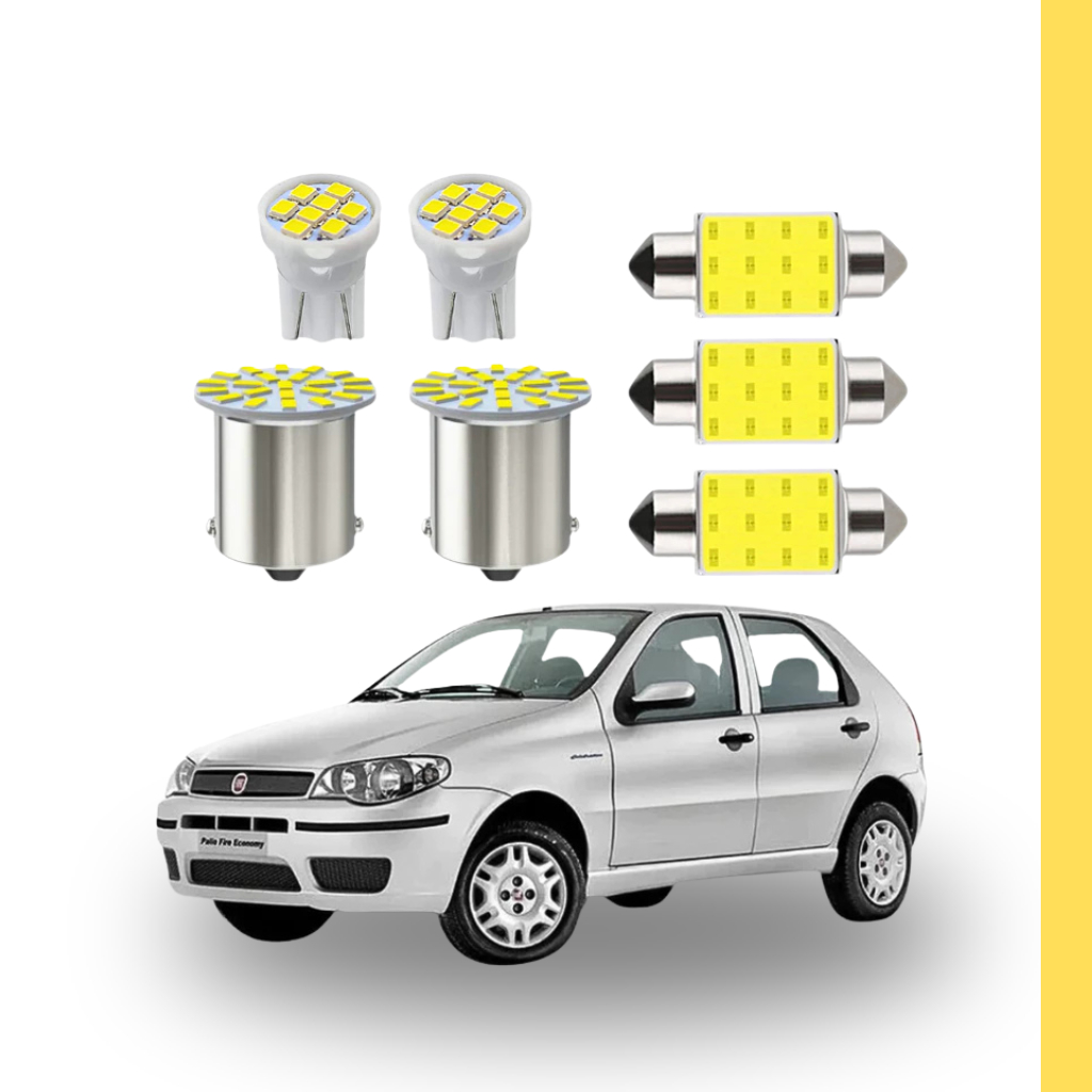 KIT Lâmpadas led Fiat Palio Fire way ( Placa Farolete Ré Teto) T10 pingo trava Torpedo 1 polo 1156 meia luz interno 18