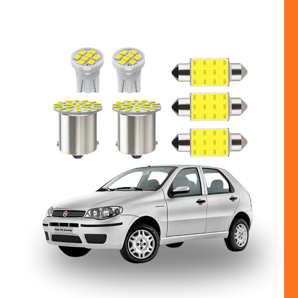 KIT Lâmpadas led Fiat Palio Fire way ( Placa Farolete Ré Teto) T10 pingo trava Torpedo 1 polo 1156 meia luz interno 19