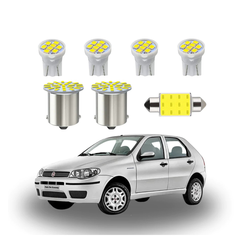 KIT Lâmpadas led Fiat Palio Fire way ( Placa Farolete Ré Teto) T10 pingo trava Torpedo 1 polo 1156 meia luz interno 16