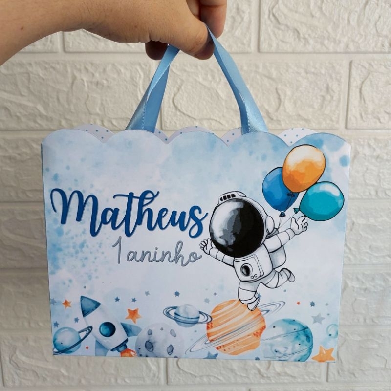 Sacolinha Surpresa Horizontal tema Astronauta Aquarela FAZEMOS EM QUALQUER TEMA lembrancinhas personalizados astronauta