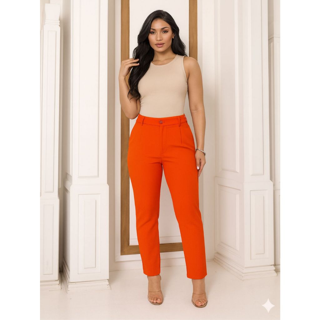 Calça Feminina de Sarja com Elastano Cintura Alta, Modelagem Alfaiataria, Bolsos, Confortável p/ Trabalho 3165 em Oferta na Shopee