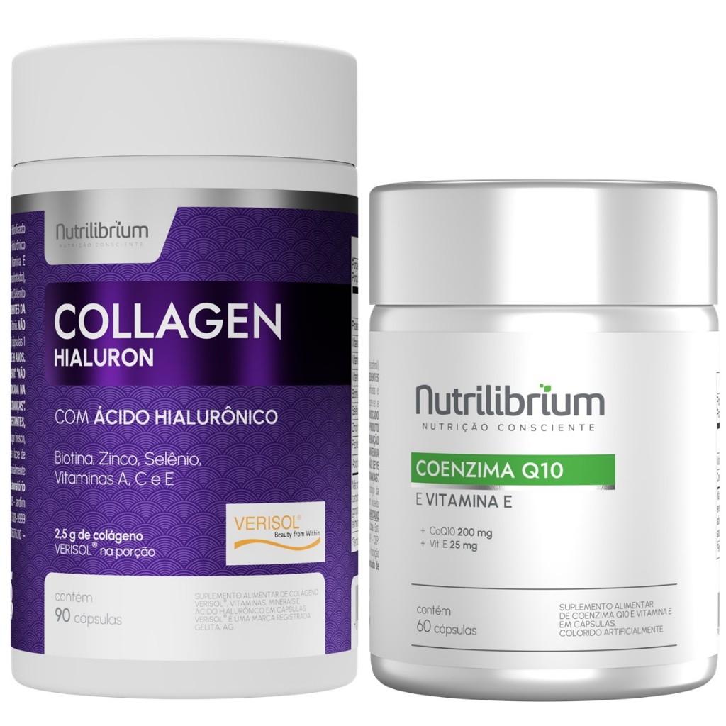 Colágeno Verisol Ácido Hialurônico Biotina 90 Caps + Coenzima Q10 60 Caps Nutrilibrium em Oferta na Shopee