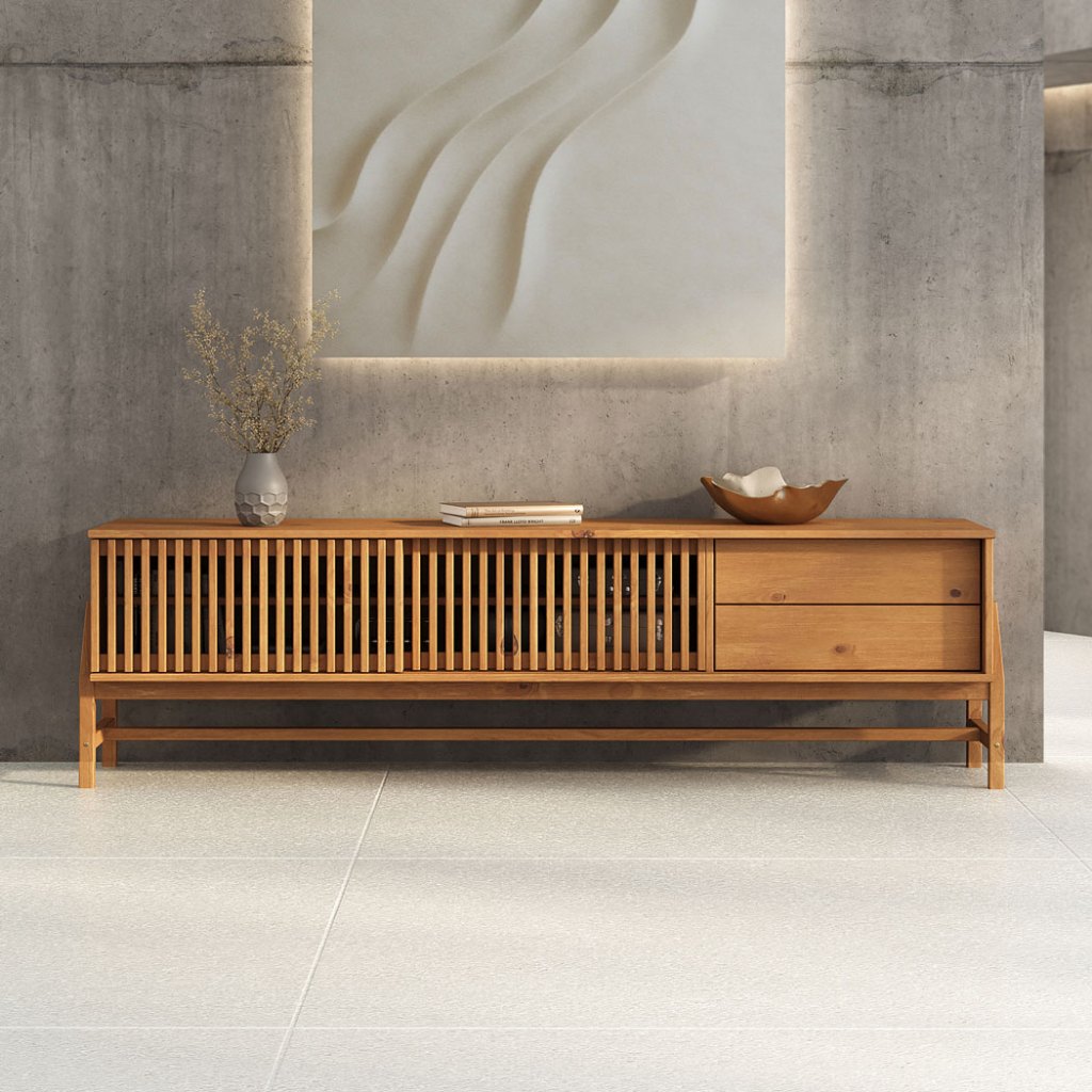 Rack Ripado 180 cm Madeira TV 75 2 Portas Correr Freijo Adamo em Oferta na Shopee