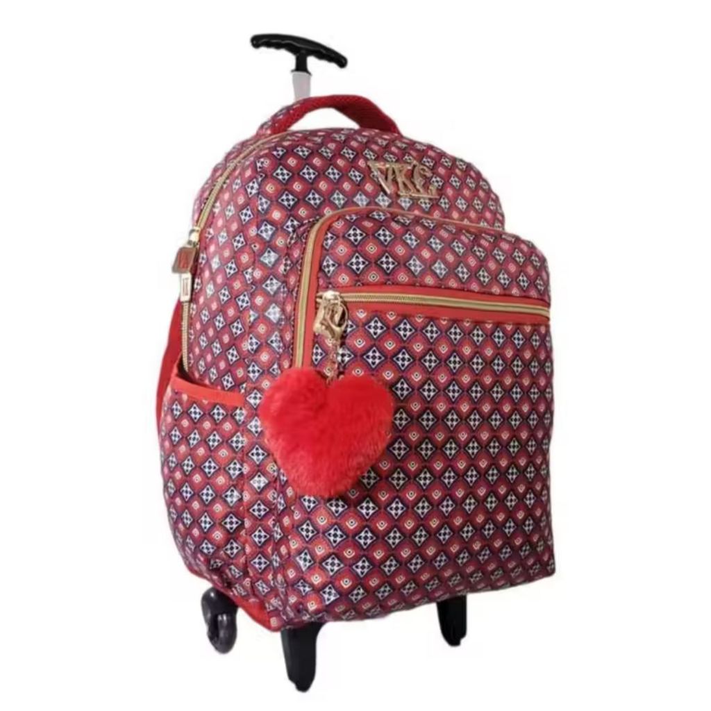 Mochila Minino Juvenil De Carrinho Com Pom Pom Escolar Reforçada M3996