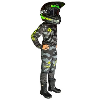 CONJUNTO INFANTIL ROUPA CAMUFLADO NEON MOTOCROSS BIKE TRILHA ENDURO VELOCROSS CAMUFLADO NEON