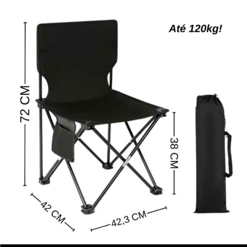 Cadeira Camping Dobrável Metal Impermeável compacta com bolso porta copos praia passeio pesca com bolsa até 120 kg