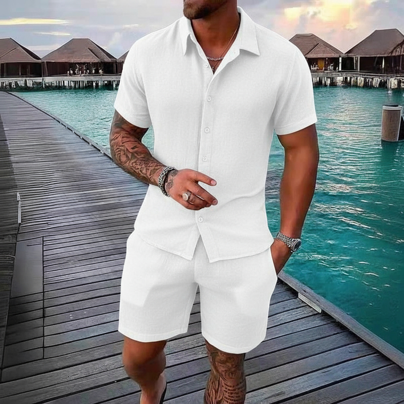 Conjunto Camisa e Short Liso Adulto Masculino Tecido de Viscose