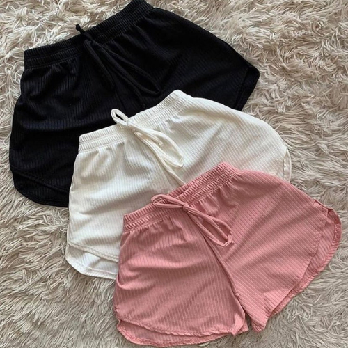 Kit 3 Short Curto Malha Canelada Verão Academia Praia